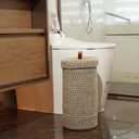 Handmade Cotton & Jute Toilet Paper Holder Woven Toilet Paper Stand & Storage Basket with Lid, Freestanding Organizer for Bathroom, Fits 3 Rolls Green