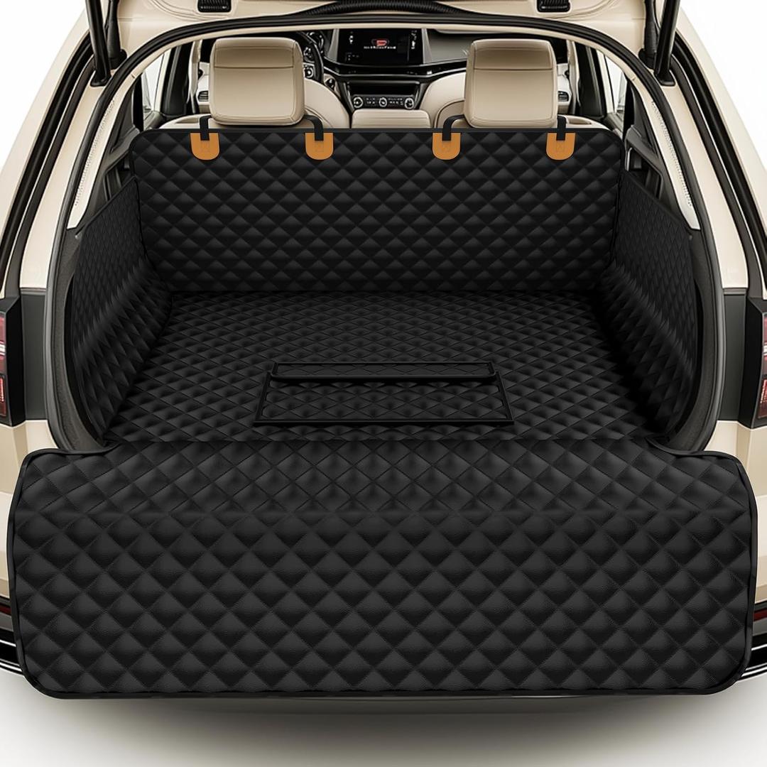 Waterproof SUV Cargo Liner for Dogs - Pu Leather Pet Car Seat Cover Protector with Bumper Flap, Non-Slip Backseat Mat for SUVs, Sedans, Vans Trunk | Easy Clean, Scratch Resistant (Black,Large)