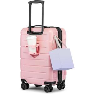 KYME Carry On Luggage 22x14x9 Airline Approved Expandable Hardshell 20 Inch Suitcase with TSA Lock Carry On Suitcase with Wheels Small Travel Rolling Luggage with Cup Holder for Women (Light Pink)