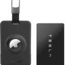 PROfezzion Tesla Key Card Holder with AirTag Slot, AirTag Tesla Card Plastic Card Key Holder for Model 3 Y S X Cybertruck with Keychain Key Rings, Key Card Protective Case Cover for Tesla - 1 Pack (Black)