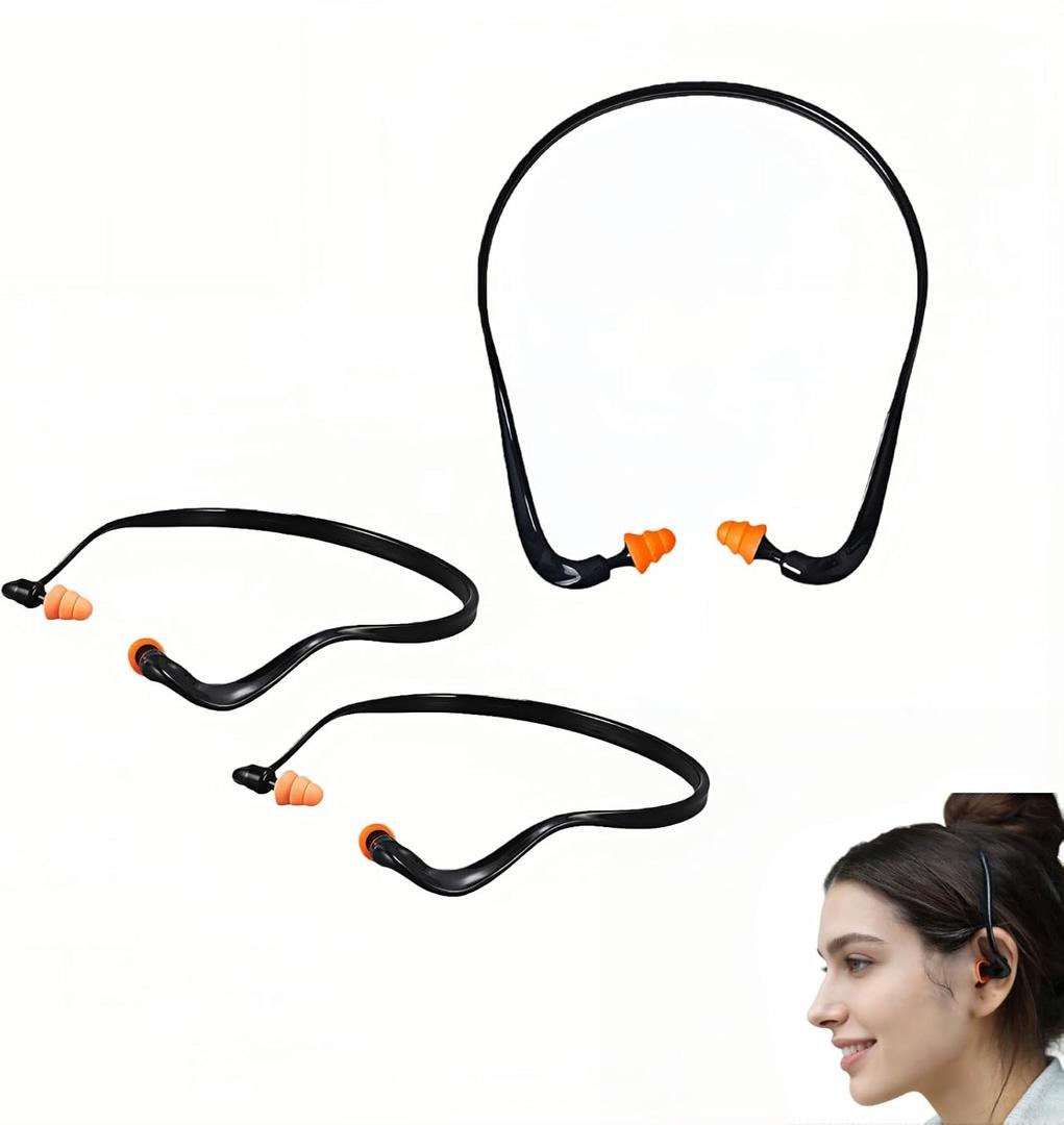 Banded Ear Plugs for Shooting, 29dB NRR Noise Reduction, Reusable Silicone Earplugs for Sleep, Work, Concerts, Construction, Swimming, Orange, 3 Pack