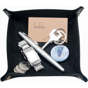 Boshiho Valet Tray for Men, Leather Jewelry Catchall Key Phone Coin Box Change Caddy Bedside Storage Box (Crazy Horse Leather - Black)