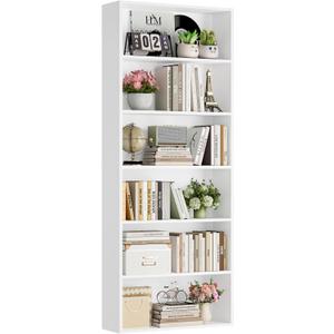 FOTOSOK 6 Tier Tall Bookshelf and Bookcase with Open Display Shelves, White, 9.3"D x 23.6"W x 70.9"H