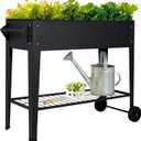 LEETOLLA Elevate 32" Tall Raised Garden Bed Outdoor with Wheels & Shelf for Mobility, 400LBS Capacity, Anti-Rust Steel Planter Box for Vegetables/Herbs, Patio-Balcony-Backyard, Large
