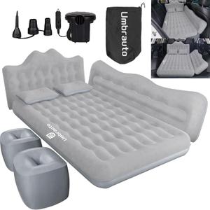 Umbrauto Truck Air Mattress Back Seat| Inflatable Car Camping Mattress Bed for Back Seat, SUV Blow Up Rear Seat Sleeping AirBed for Van Travel with Pump & Pillows (Grey)