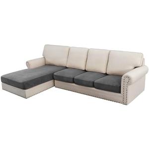 H.VERSAILTEX Velvet Stretch Sectional Couch Covers 4 Pieces Sofa Seat Cushion Covers L Shape Separate Cushion for Both Left/Right Couch (Large Sofa 3 Seater + 1 Chaise, Grey Striped)