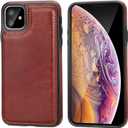 for iPhone 11 Wallet Case with Card Holder,OT ONETOP PU Leather Kickstand Card Slots Case,Double Magnetic Clasp and Durable Shockproof Cover for iPhone 11 6.1 Inch(Brown)