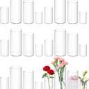 24 Pack Plastic Cylinder Vases for Centerpiece, 4 6 8 10 Inch Tall Acrylic Cylinder Vase Bulk Set Hurricane Candle Holder Glass Like Large Round Clear Plastic Flowers Vases for Wedding Home Office