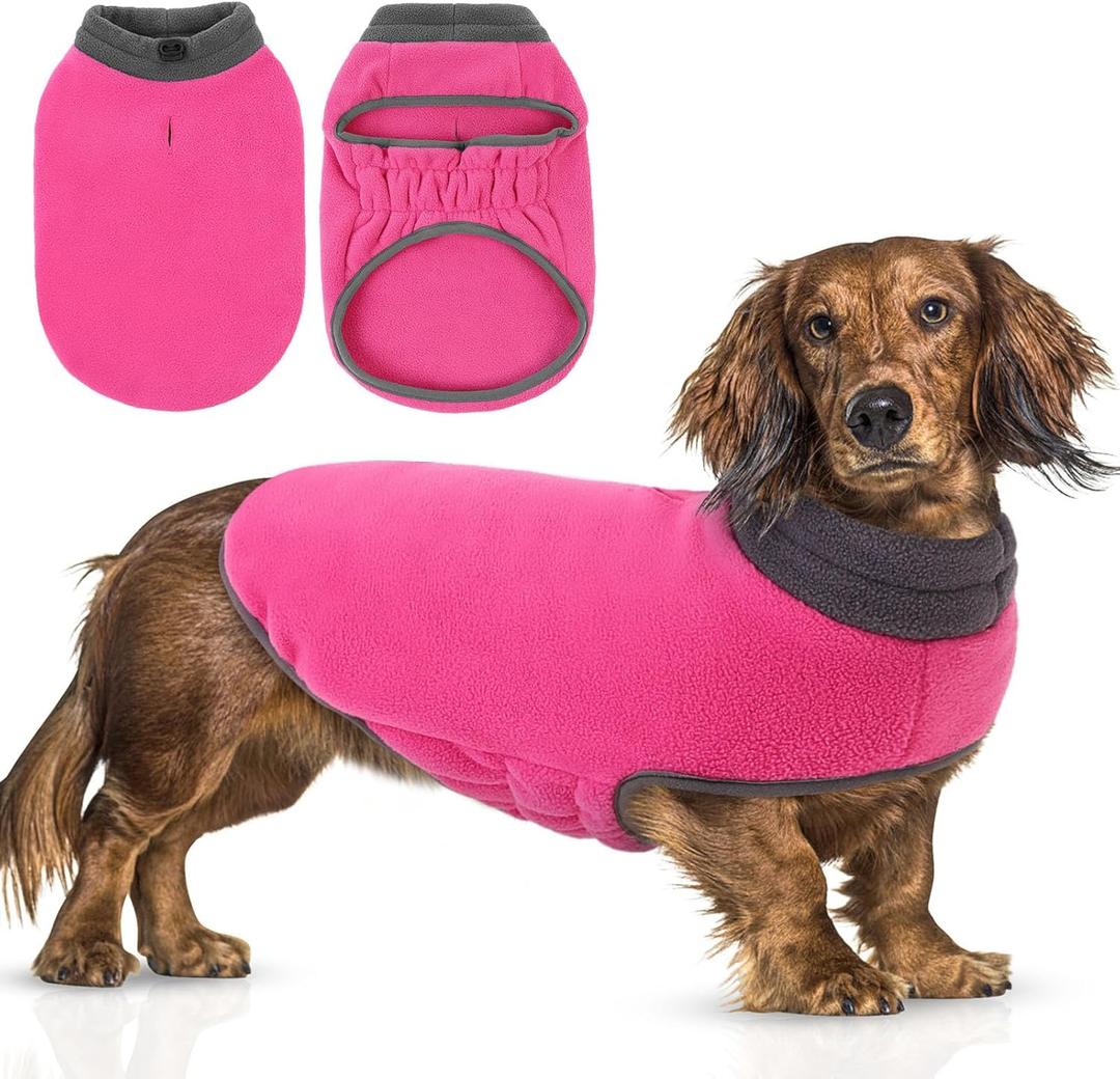 Queenmore Dog Sweater, Soft Fleece Vest Dog Jacket with Elastic Stretchable, Warm Turtleneck Pullover Design for Boy Girl Pet, Dachshund,Doggie, Cat, Kitten Chihuahua Bulldog Pug Beagles(Pink, L)