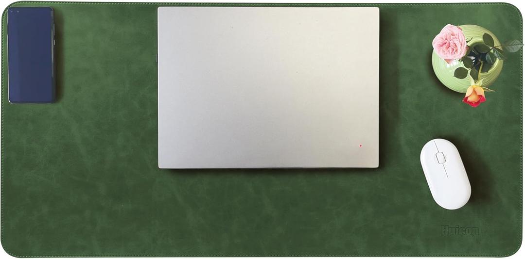 Faux Leather Desk Mat, 31.5"x15.7" Non-Slip PU Leather Desk Pad, 2mm Thick Desk Blotter with Stiched line, Retro Large Mouse Pad, Laptop Pad for Office & Home Use (Retro Green)