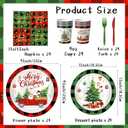 Christmas Paper Plates and Napkins,Red Green Buffalo Plaid Christmas Paper Dinnerware Xmas Tree Santa Claus Plates and Napkin Cups for Winter Themed Xmas Holiday Supplies