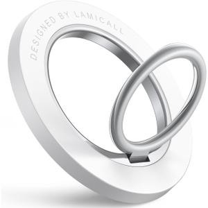 Lamicall Magnetic Phone Grip for MagSafe Accessories - 2025 [Upgraded Strong Magnet] Finger Ring Holder, 1s Snap Stand, Mag Safe Kickstand Accessories for iPhone 16 Pro Max, Androids (Pure White)