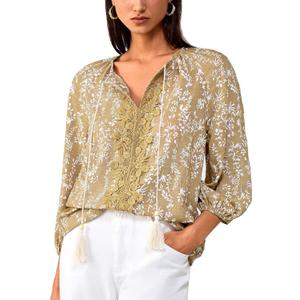 Women's Long Sleeve Blouse, Casual Shirt Top for Daily, Work & Vacation Outfits (Brown, M)