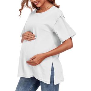 Women's Maternity Shirts Short Sleeve Split Side Pregnancy Tops Summer Casual Loose Tunic Tees