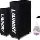 Caroeas Laundry Basket Slim Plus 27.5,Black Laundry Basket with Wheels, Laundry Hamper with Removable Wash Bag Waterproof Clothes hamper Fabric baskets for laundry