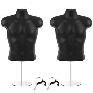 Geetery 2 Pack Male Mannequin Torso Half Body Mannequin with Stand and Hanging Hook Stackable Dress Form Hollow Back for Tshirt Display, Countertop, Craft Shows, Photos and Design, Small-Medium Size