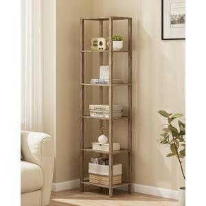 TUTOTAK Bookshelf, 6-Tier Tall Book Shelf, Narrow Bookcase for Small Space, DIY Stackable Bookshelf, for Living Room, Office, Study, Entryway, Industrial, Pure Greige BS01BG006G (6-Tier(10.7 x 14.5 x 65.3 Inches))