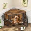 ROOMTEC 53 inch Furniture Dog Crate Corner, Dog Kennel Corner Wooden End Table with Bowl, Indoor Pet Crates Corner Side Table for Dogs, Wide Top Perfect for Limited Room (52.7"x27.5"x29.4")