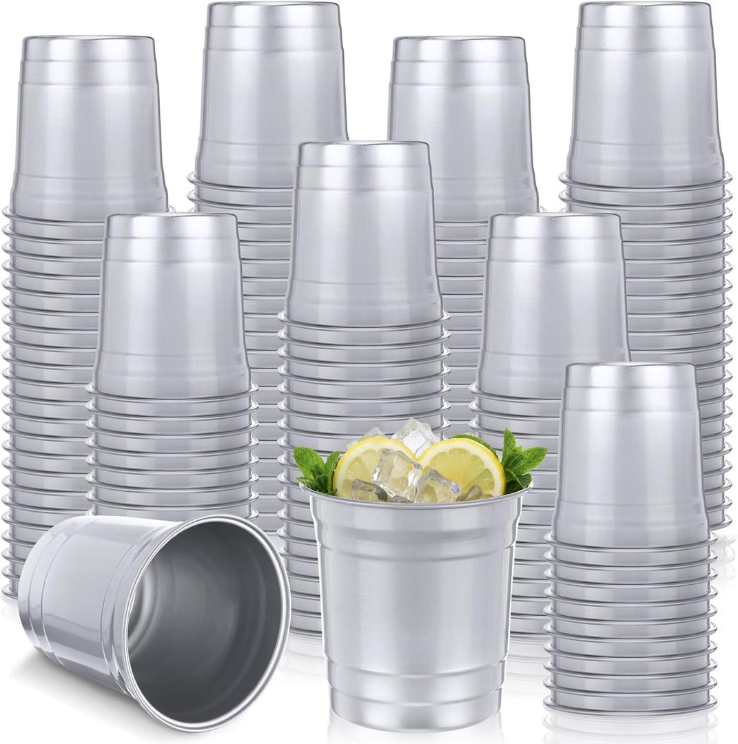 100 Pcs Aluminum Cups Bulk 9 oz Metal Recyclable Aluminum Drinking Cups Disposable and Reusable Cold Drinks Coffee Beers Cup for Outdoor Events Family Gatherings and Festival Party (Silver)