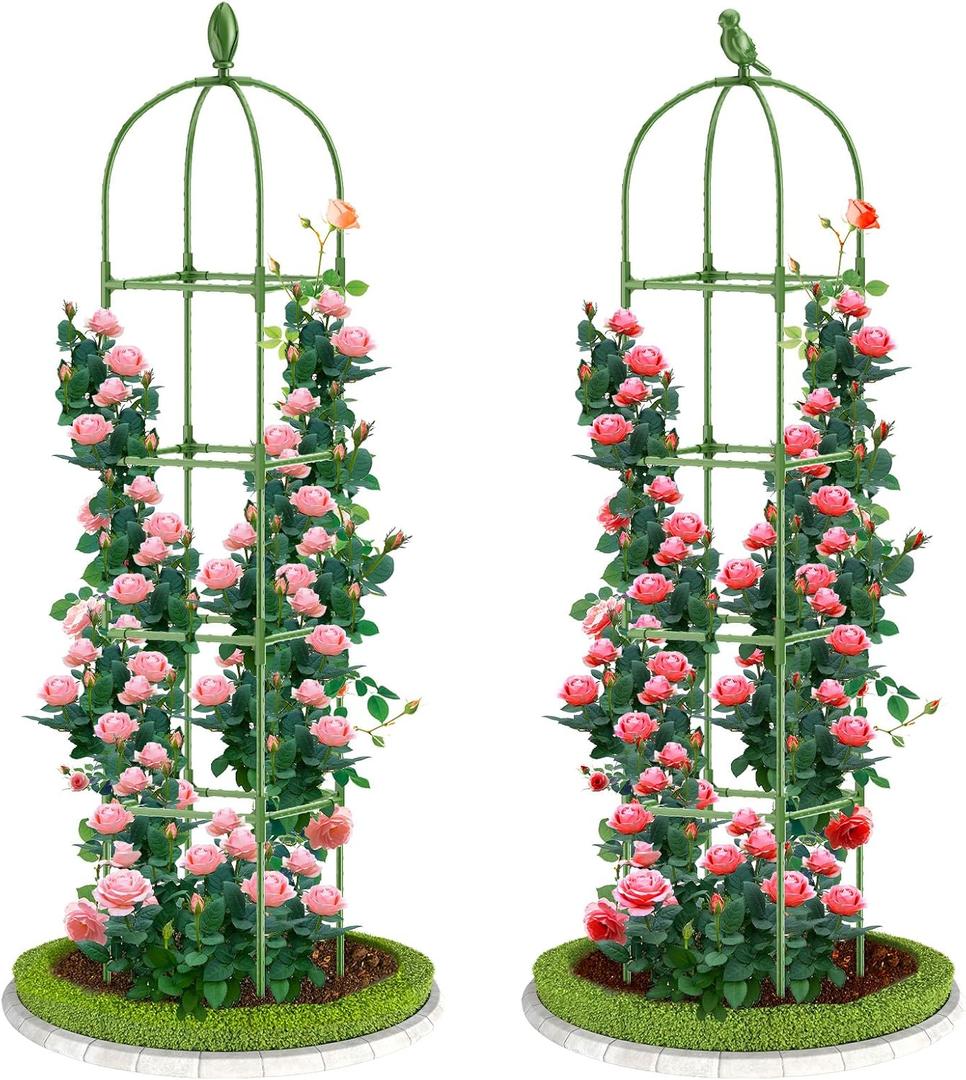 2 Pack Garden Obelisk Trellis, 70IN Tall Plant Support for Climbing Vine, Metal Covered Plastic Rustproof Heavy Duty Rose Trellis Indoor Outdoor (Green, 70 * 11.8 * 11.8INH*W*L)