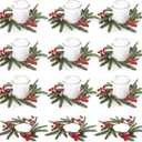 12 Pack Christmas Greenery Candle Rings, Christmas Candle Rings Wreaths with Red Berries and Pine Cones, Xmas Table Decorations Holiday Centerpieces for Tables