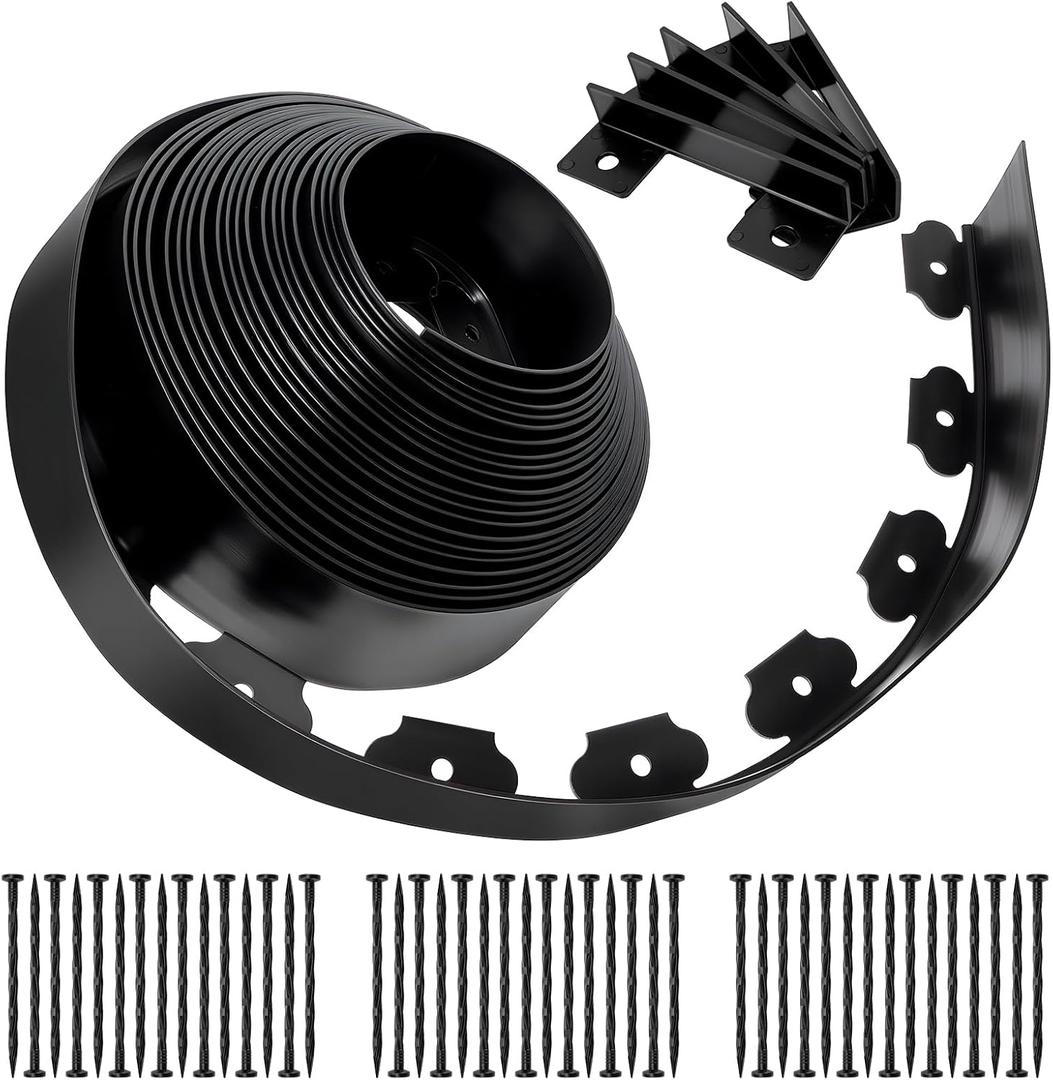Landscape Edging, 3" x 50' Garden Edging, Black Edging for Landscaping with 45 Pcs Anchoring Spikes for Garden Flower Beds Yard Lawn