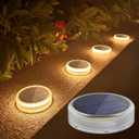 Lacasa 4-Pack Solar Deck Lights Outdoor Waterproof LED, Garden Step Lights Solar Powered Driveway Dock Lights Marine, Dusk to Dawn Lighting for Yard Patio Pathway, Round, Warm White