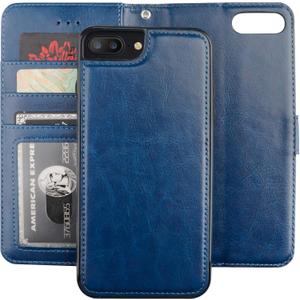 Bocasal for iPhone 7/8 Plus Wallet Case with Card Holder PU Leather Magnetic Detachable Kickstand Shockproof Wrist Strap Removable Flip Cover for 5.5 inch (Blue)
