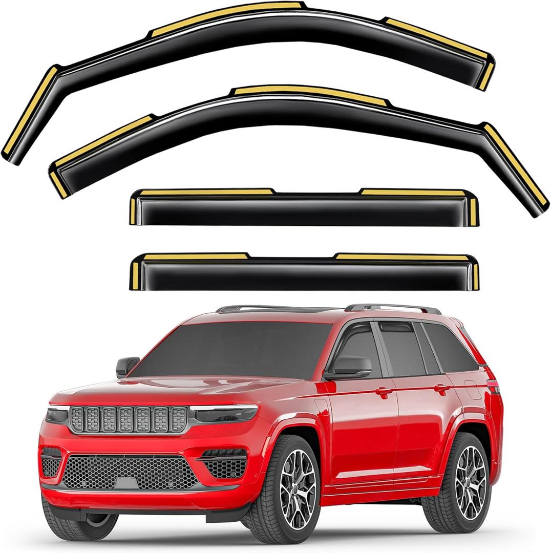 in-Channel Window Rain Guards Fit for Jeep Grand Cherokee (Not for L) 2022-2025 Double Cab, Extra Durable Window Visors Window Deflectors Vent Visors Vent Shades Car Accessories-4 pcs 2-Q06