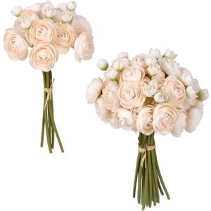 IPOPU Ranunculus Artificial Flowers 2 Bouquets Mini Cream Fake Flowers 12PCS Small Faux Ranunculus Decorative Flowers for DIY Wedding Bouquet Bridal Shower Filler Flowers Decorations (Cream)