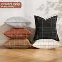 Rustic Farmhouse Decor Terracotta Plaid Throw Pillow Cushion Covers 18x18 Set of 2, Boho Decor Rust Decorative Throw Pillows 18 x 18, Burnt Orange Chenille Pillow Covers For Sofa and Couch