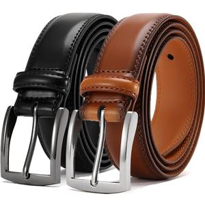DOOPAI Men's Genuine Leather Dress Belt 2Pack - Handmade Classic Casual and Business Belt, 100% Cow Leather Prong Buckle,
