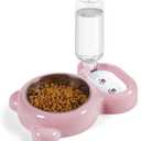 Dog Bowls, Cat Food and Water Bowl Set with Water Dispenser and Stainless Steel Bowl for Cats and Small Dogs - Pink