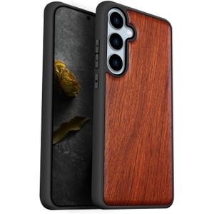 Carveit Wood Case for Galaxy S24 FE Case [Natural Wood & Black Soft TPU] Shockproof Protective Cover Unique Wooden Design Compatible with S24 FE (Natural Wood-Rosy)