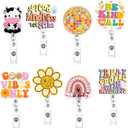 Remuuly 8 Pcs Cute Nurse Badge Reel Retractable Glitter Cow Daisy Smile Face Pink Bow Girly Funny Nurse Accessories Name Tag ID Clip Holder for Office School Hospital Teacher(Retro)