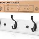 Wooden Coat Rack, Wall-Mounted Organizer for Closet, Entryway, Hallway, Foyer, Bedroom, Heavy Duty Double Hooks for Hanging Towels, Bags, Hats, Jackets, Key (WhiteBlack, 3 Hooks)