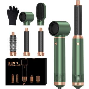 5 in 1 Blow Dryer Brush, Upgrade Hair Dryer Brush Set Negative Ion Air Styler Curling Wrap Air Curler, Hot Air Brush Curling Iron Hair Styling Tools As A Gift for Straight/Curl/Dry/Smooth (Gold)