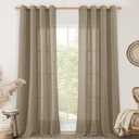 LAMIT Linen Curtains for Living Room 84 inch Length 2 Panels, Light Filtering Semi Sheer Curtains Bronze Grommet Farmhouse Panels for Bedroom/Sliding Glass Door, Taupe, 52 x 84 Inch