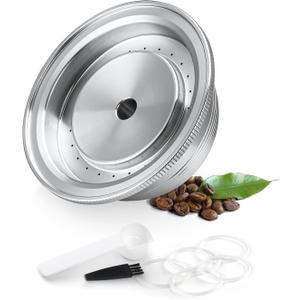 Stainless Steel Reusable Coffee Pod Compatible with Nespresso Vertuo Vertuoline Machines,230ml (8oz) Mug Size Refillable Capsule Kit with Spoon,Brush & 5 Silicone Rings, Eco-Friendly