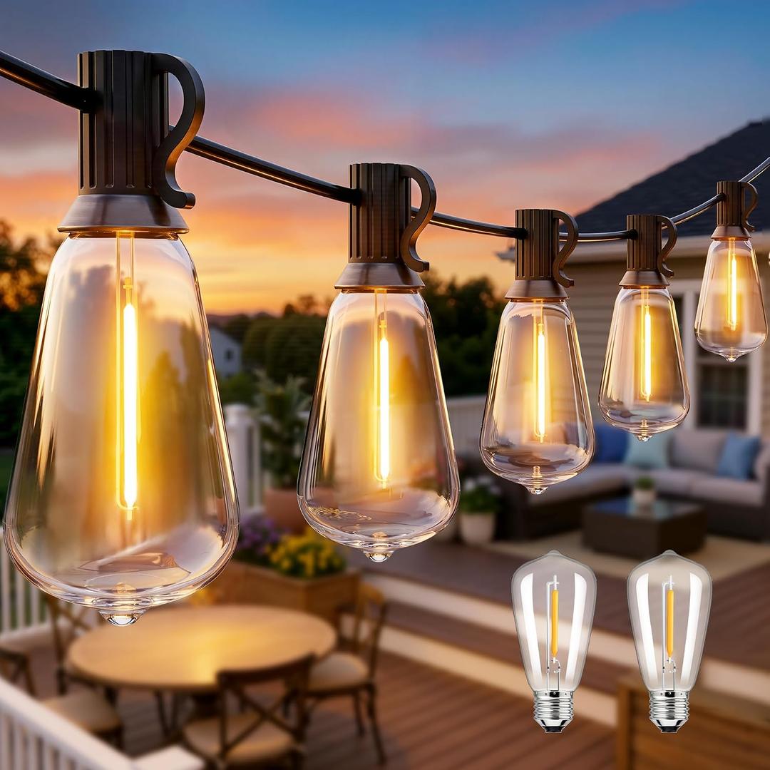 Ollny Outdoor String Lights 66FT, Shatterproof Connectable Patio Lights with 25 ST38 Edison LED Bulbs, 2200K Warm White Waterproof Outside Hanging Lights for Backyard, Gazebo, Porch, Balcony, Bistro
