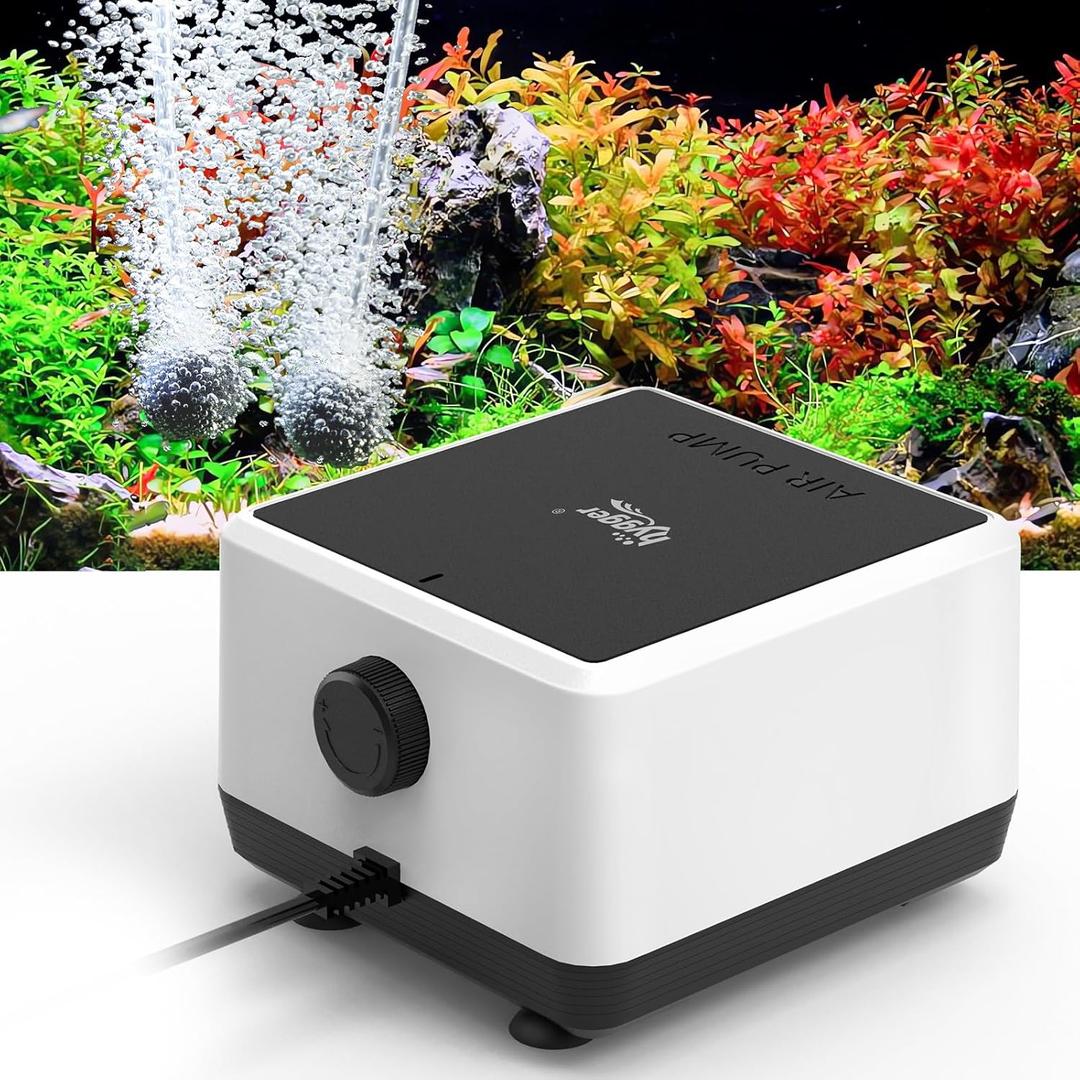 Hygger Aquarium Air Pump, Quiet Adjustable Oxygen Pump, Powerful Energy-Saving Dual Outlet Fish Tank Aerator with Accessories for Fish Tank Up to 150 Gallon 6W