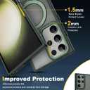 for Samsung Galaxy S24 Ultra Case with Magnetic Invisible Ring Stand, Compatible with MagSafe, Military Drop Protection Translucent Matte S24 Ultra Phone Case for Men and Women, Green