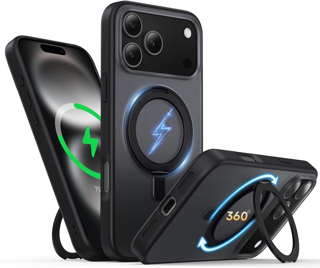 for iPhone 17 Pro Max Case 6.3-Inch with Magnetic 360 Ring Stand Compatible with MagSafe Frosted Matte Shockproof Protective Phone Cover 6.9" 2025, Black