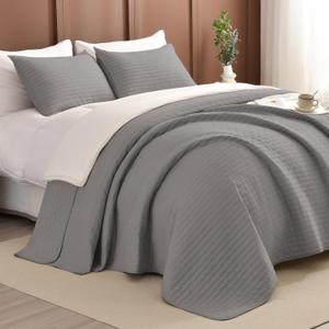Masaca Oversized Queen Quilt (100"x106"),Grey Lightweight Bedspreads & Coverlets Ultra Soft Microfiber Summer Gray Extra Large Quilt Bedding Set 3 Pieces (Grey-cross Pattern)