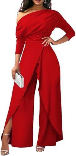 DinyIn Sexy Jumpsuit for Women Elegant for Party (XL, Red)