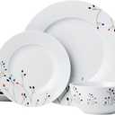 Amazon Basics Dinnerware Set, Microwave and Dishwasher Safe, Service for 6, 18-Piece Complete Kitchen, Plates, Dishes, Bowls, Branches