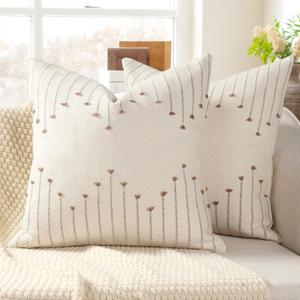 YCOLL Boho Spring Throw Pillow Covers 18x18 Set of 2 Neutral Woven Decorative Pillowcases Cotton Tufted Couch Pillows Modern Farmhouse Cushion Covers for Sofa Couch Bed Living Room Home Decor, Khaki