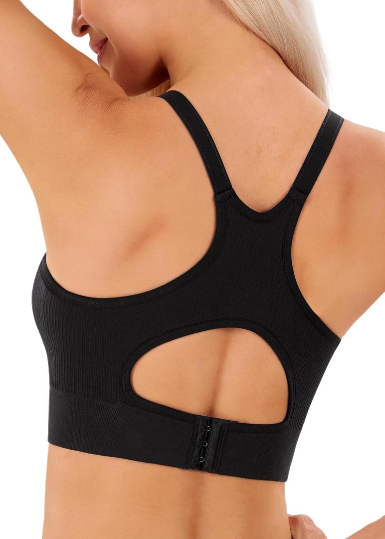 Angelhood Nursing Bras for Breastfeeding, Ribbed Nursing Sports Bra Yoga Maternity Bras Pregnancy Sleep Bralette (Large, Black)