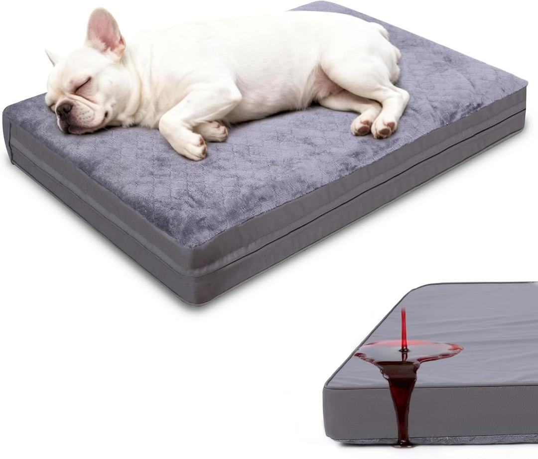 Waterproof Dog Bed for Crate - Outdoor Crate Pad for Small Medium Dogs, Orthopedic Egg Crate Foam, Anti-Slip, Reversible & Washable Cover, 29" x 18", Gray (Grey)