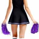 Women's Cheerleader Costume Outfit Cheer Dress with Pom Poms & Retro Striped Socks for Halloween Sports Events Theme Parties